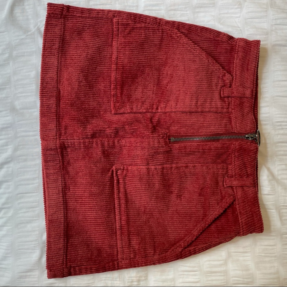 Red corduroy mini skirt
